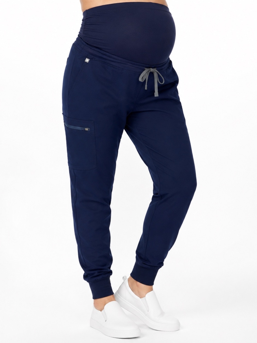 Figs Navy Blue Maternity Joggers with Gray Drawstring